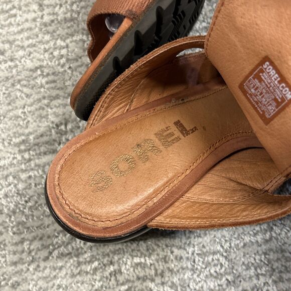 Sorel Sandals Women's 7.5 Nadia Teak Brown Orange Suede Lace Block Heel - Picture 9 of 10